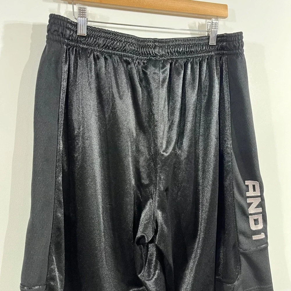 AND1 Dazzle Black Satin Basketball Shorts Athletic Mens XL Streetwear Hip Hop